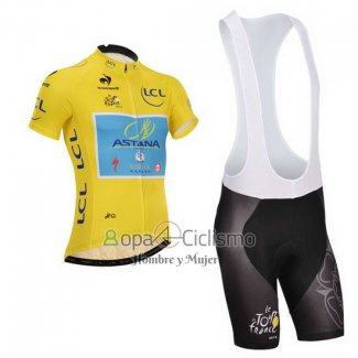 Astana Lider Ropa Ciclismo Culotte Corto 2014 Hombre Mangas Cortas AMarillo